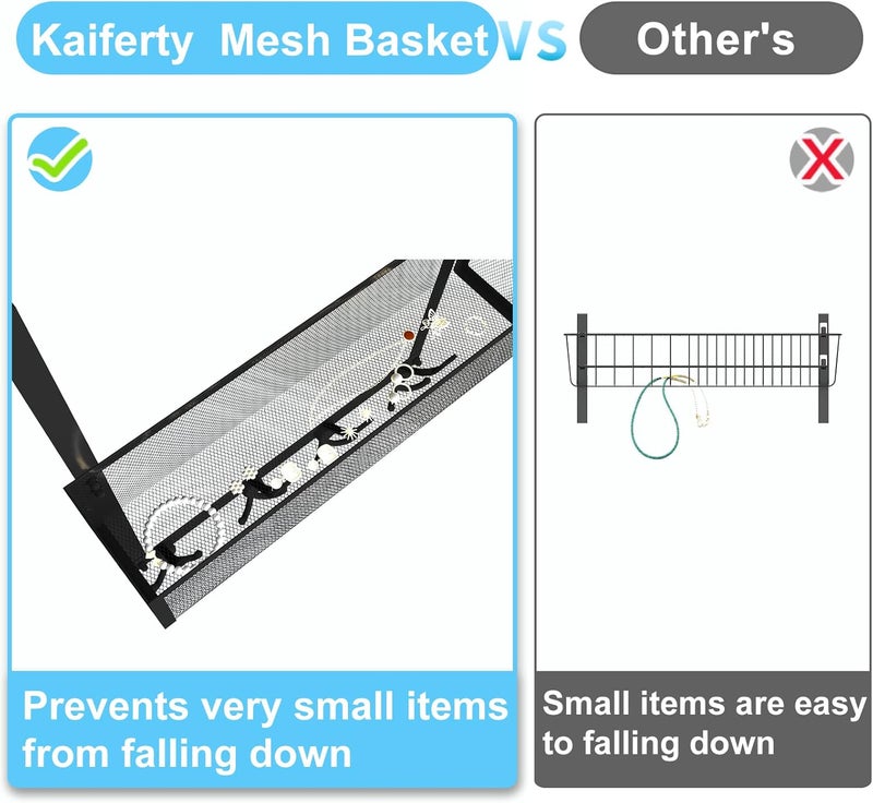 Kaiferty Over The Door Hooks Organizer,Over Door Hanger Towel Rack Mesh Basket with 12 Hooks,Back of Door Storage Organizer for Bedroom,Bathroom,Kitchen,Office(Black) - Image 2